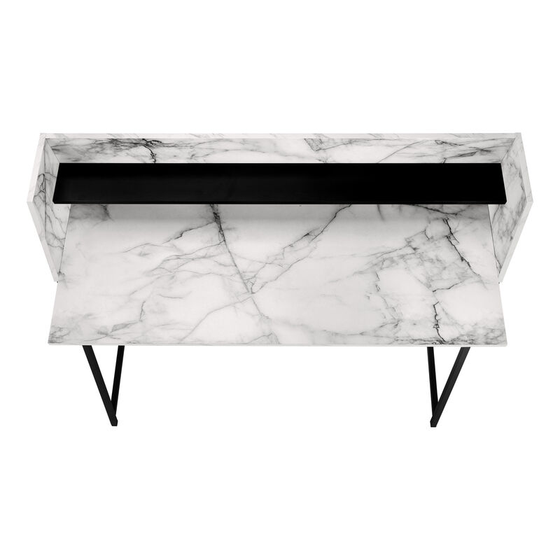 Monarch Specialties I 7549 Computer Desk, Home Office, Laptop, Storage Shelves, 48"L, Work, Metal, Laminate, White Marble Look, Black, Contemporary, Modern