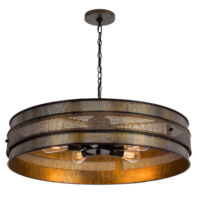 5 Light Chandelier, Drum Shade with Rustic Aged Bronze Mesh Band, 30 Inch image number 2