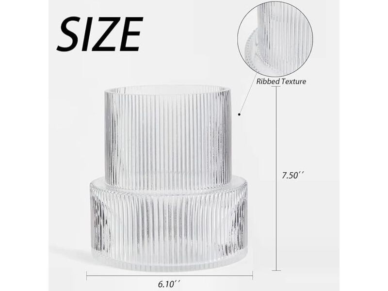 7.5" Ribbed Clear Glass Vase &ndash; Fluted Modern Centerpiece for Wedding & Home D&eacute;cor
