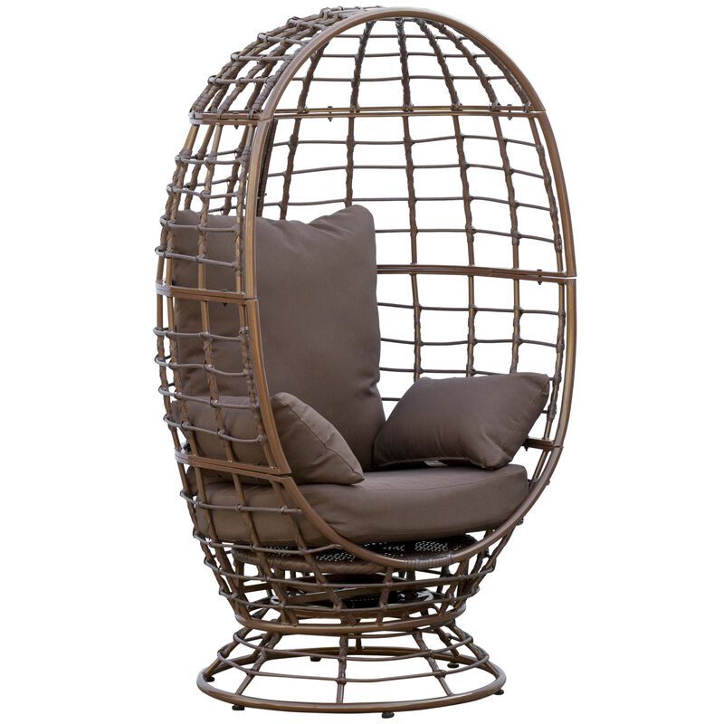 Boho Patio Seating: 360° Rotating Wicker Egg Chair with Cushion