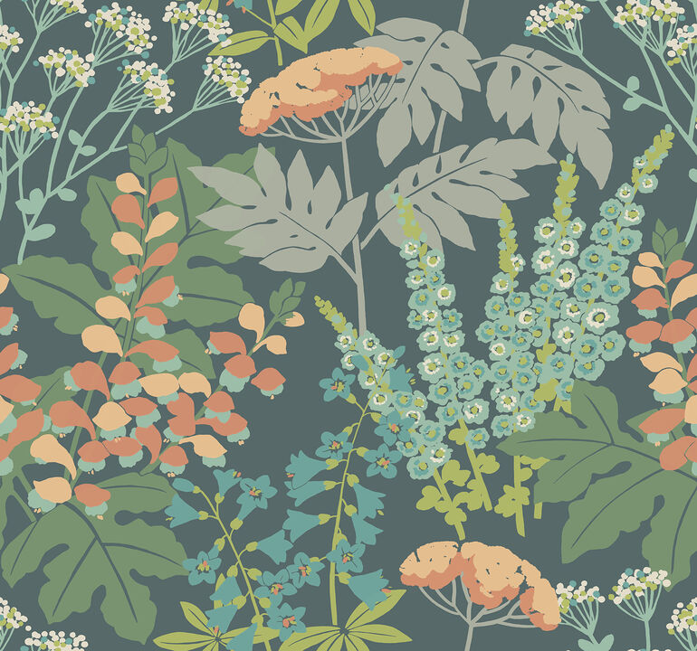 Brie Teal Forest Flowers Wallpaper (Set of 2)
