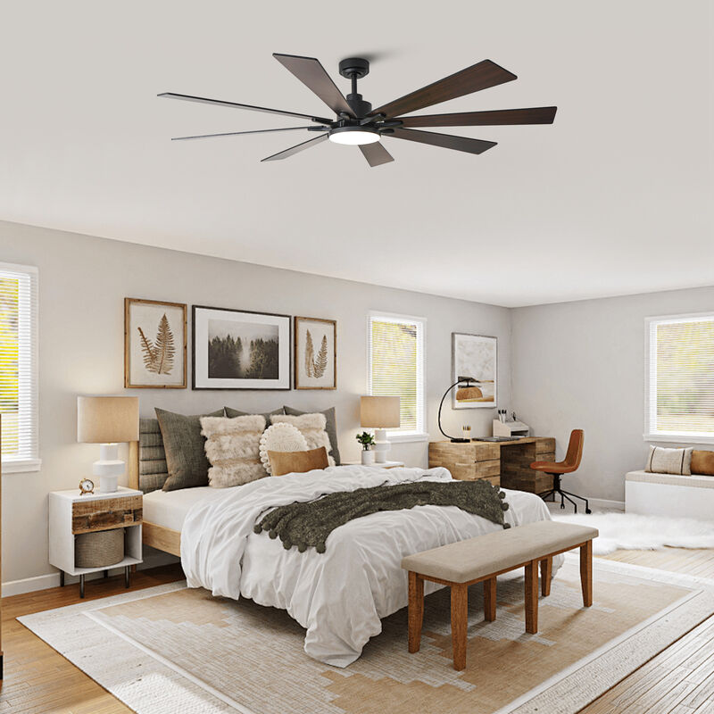 72" Industrial Black Large Smart Ceiling Fan with Light and APP Control
