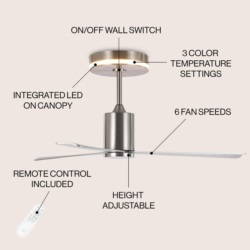 Levi 1-Light Contemporary Minimalist 6-Speed Iron Height Adjustable Integrated LED Ceiling Fan with Remote