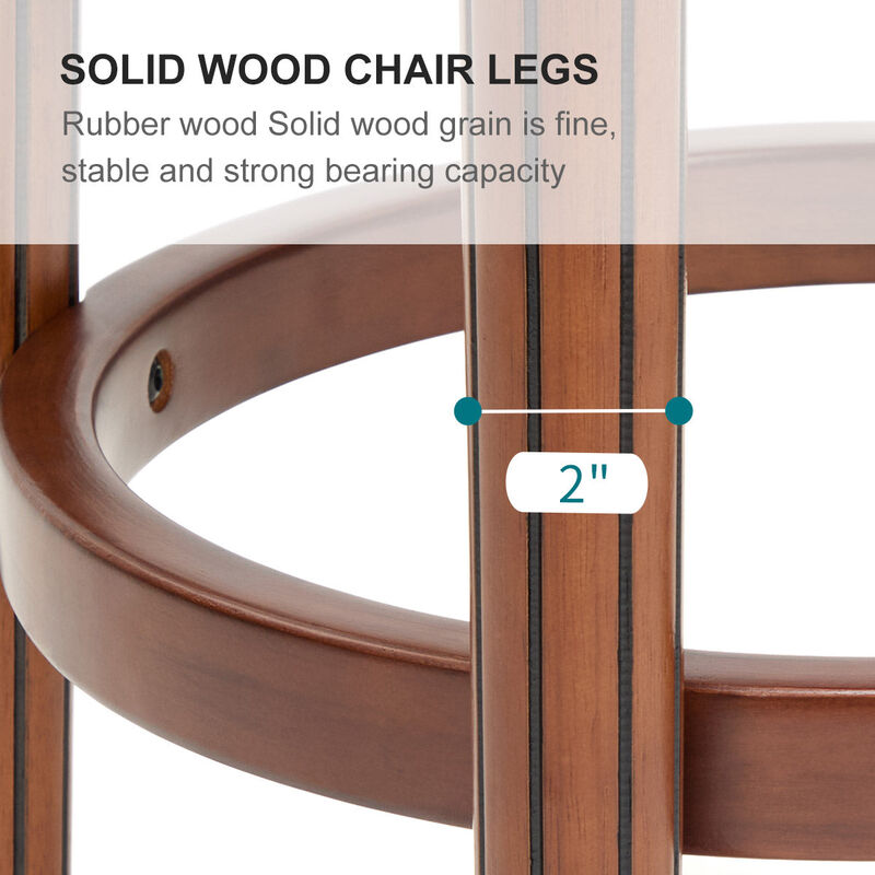 Clihome Cow Top Leather Wooden Bar Stools, 360 Degree Swivel Bar Chair with Backs image number 6