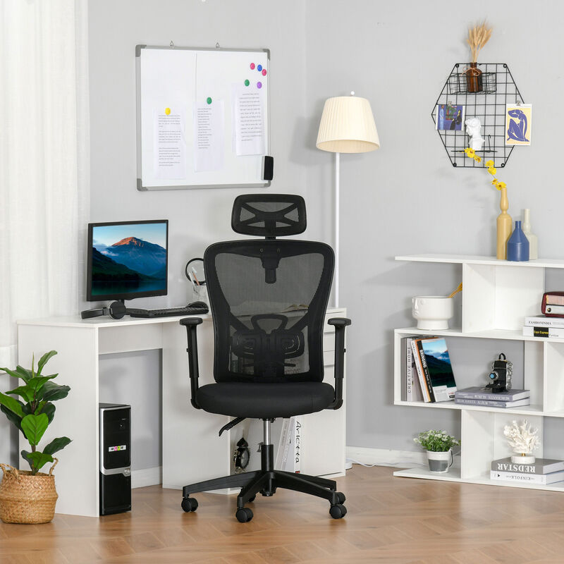 High-Back Mesh Computer Office Desk Swivel Chair w/ Adjustable Headrest & Arms