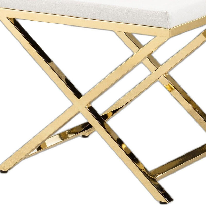 HomeRoots 21" White and Gold Faux Leather Vanity Chair