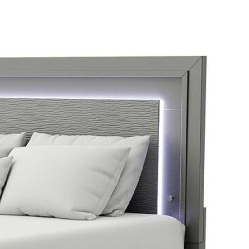 Queen Bedroom Set, Dark Gray, Metallic Gray Wood, 3 Piece Set with 2 Nightstands image number 6