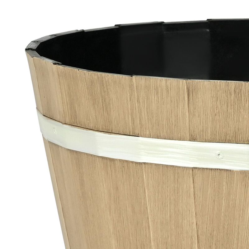 4 Pack Large Plastic Planters with Drainage, Whiskey Barrel Design Flower Pots-Brown image number 7