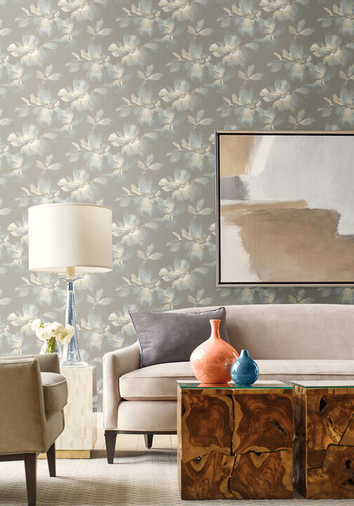 Midnight Blooms Light Blue & Grey Peel & Stick Wallpaper