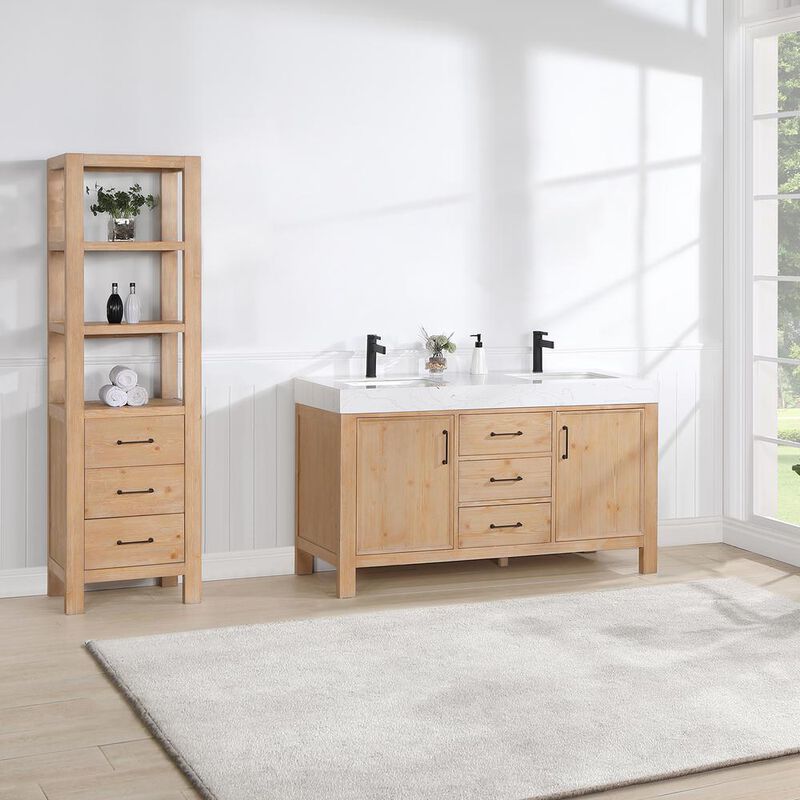 Vinnova Design Free-standing Double Bathroom Vanity with Composite top in Lightning White