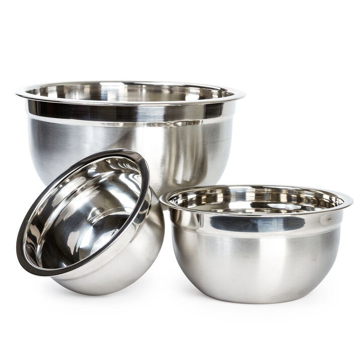 Heavy Duty Stainless Steel German Mixing Bowl Set - 3 Large Nested Mixing Bowls