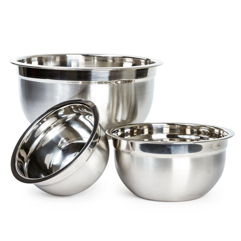 Heavy Duty Stainless Steel German Mixing Bowl Set - 3 Large Nested Mixing Bowls