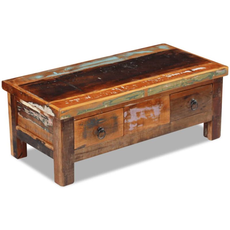 vidaXL Coffee Table Drawers Solid Reclaimed Wood 35.4"x17.7"x13.8"