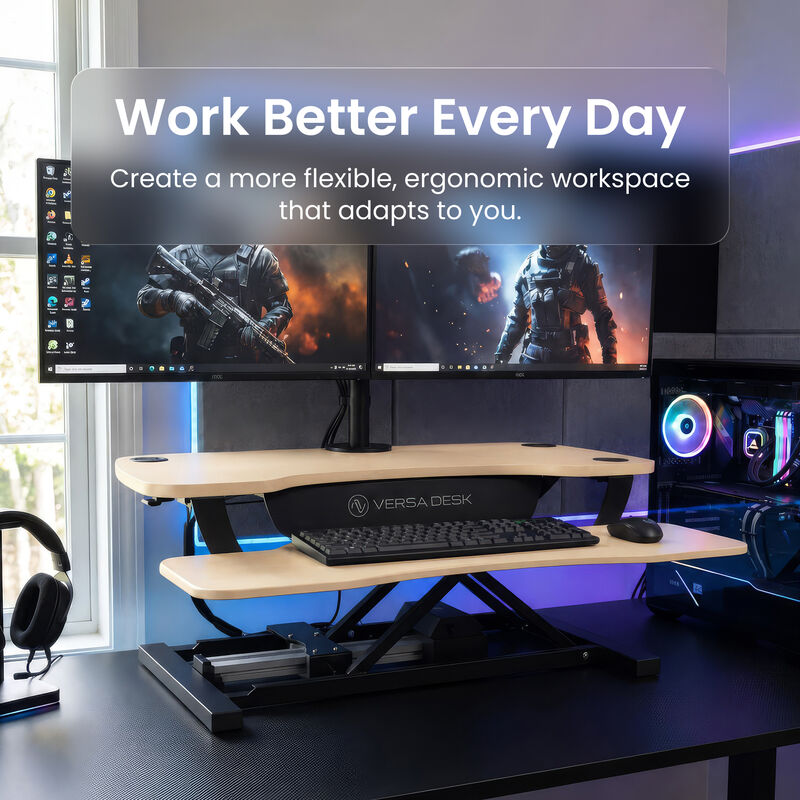 VersaDesk PowerPro Electric Height Adjustable Standing Desk Converter 36"W with USB Charging Port &ndash; Maple image number 5