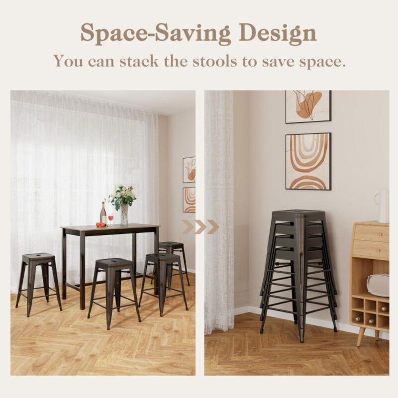 Hivvago 24 Inch Set of 4 Tolix Style Counter Height Barstool Stackable Chair