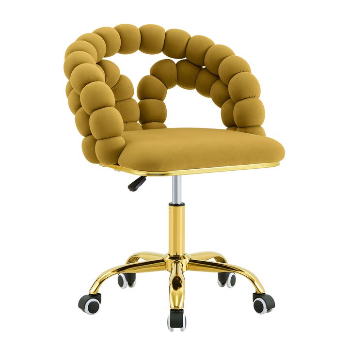 GOODSILO Adjustable Swivel Ergonomic Upholstered Desk Chair with Bubble Back, Rolling Comfortable Task Chair for Home Office Bedroom Vanity Makeup Room