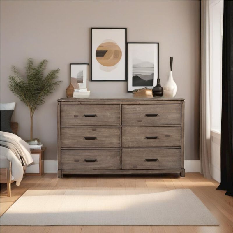 Alpine Furniture Sydney 6 Drawer Dresser, Weathered Grey