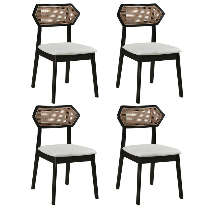 Set of 4 Dining Chairs with Rattan Back for Dining Room and Kitchen