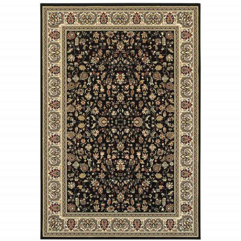 2 X 4 Black And Ivory Oriental Power Loom Stain Resistant Area Rug