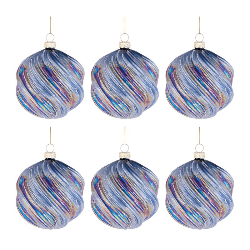 6-Pack Iridescent Swirled Glass Ornaments – Light-Reflective Christmas Baubles for Stylish Holiday Decor