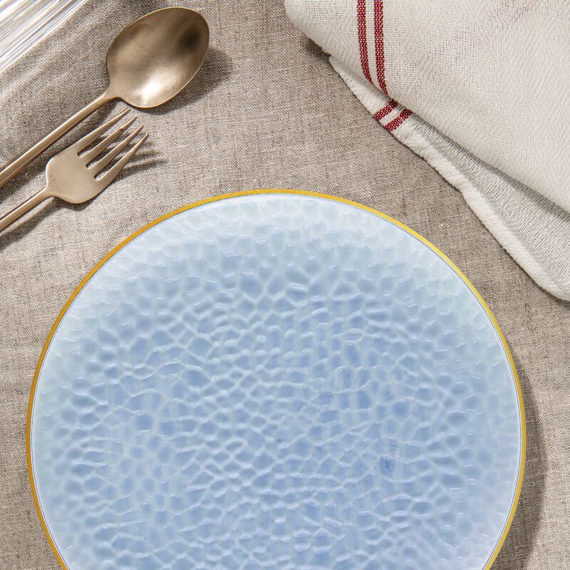7.5" Clear Blue with Gold Rim Hammered Glass Plastic Salad Plates (120 Plates) image number 7