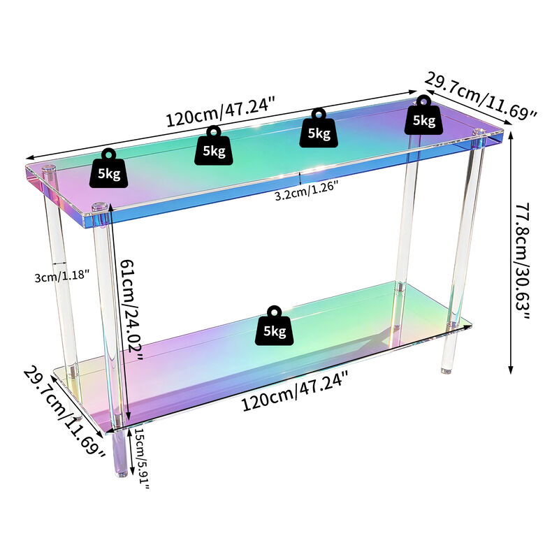 Modern Iridescent Acrylic 2-Tier Console Table for Hallway, Entryway & Living Room image number 3
