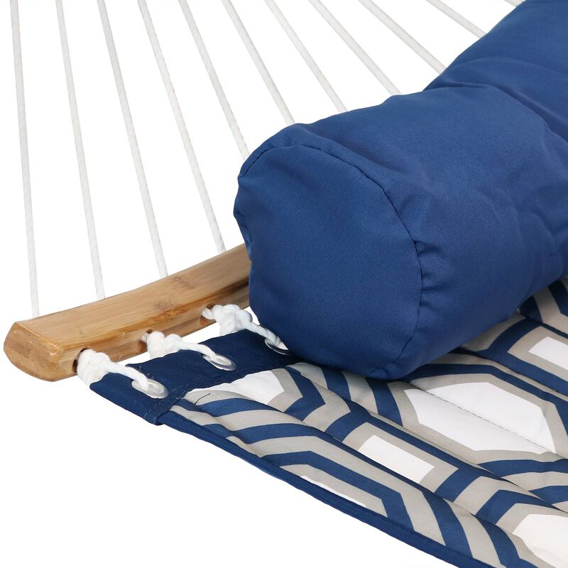 Sunnydaze 2-Person Quilted Fabric Hammock with Blue Steel Stand - Navy/Gray