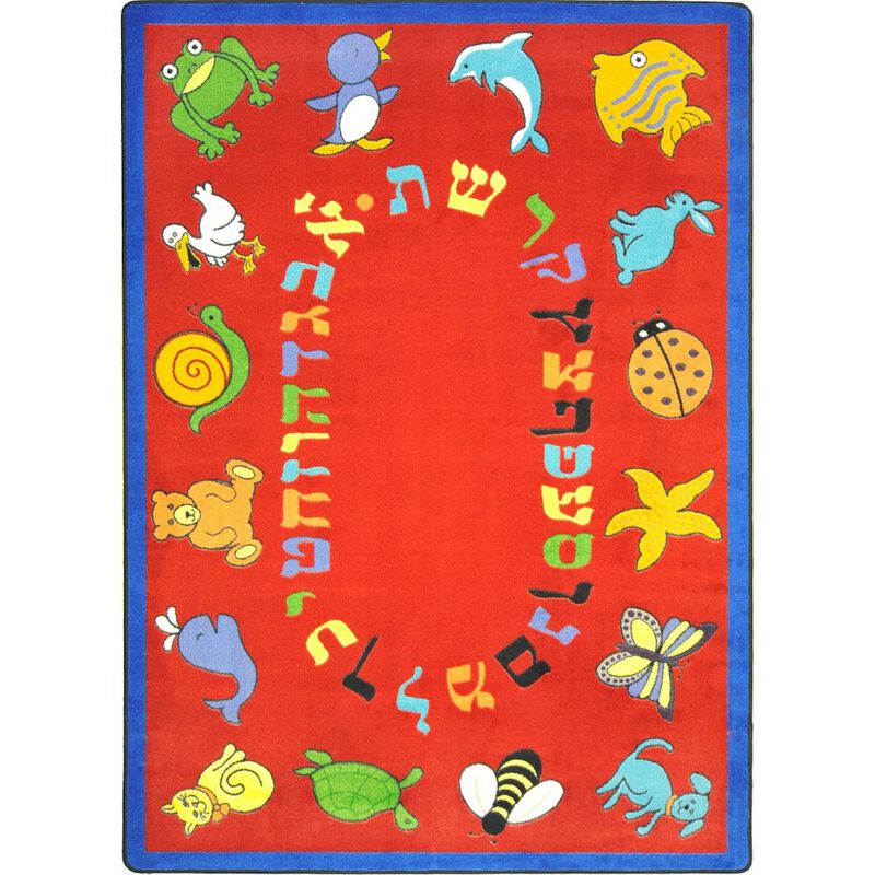 Joy Carpets Kid Essentials ABC Animals (Hebrew Alphabet) 10'9 x 13'2 Area Rug in Color Red