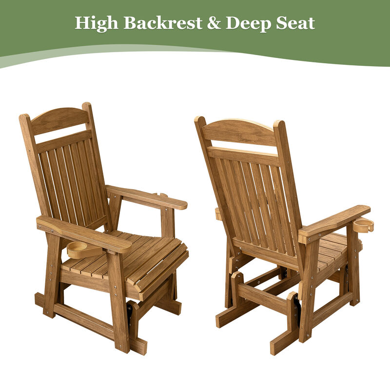 Poly Lumber Patio Glider for One Person, Ergonomic Deep Seat and High Backrest, with Removable Cup Holders, Wood-Like Pattern, Heavy Duty 700 LBS, for Outdoor Patio Garden Yard image number 7