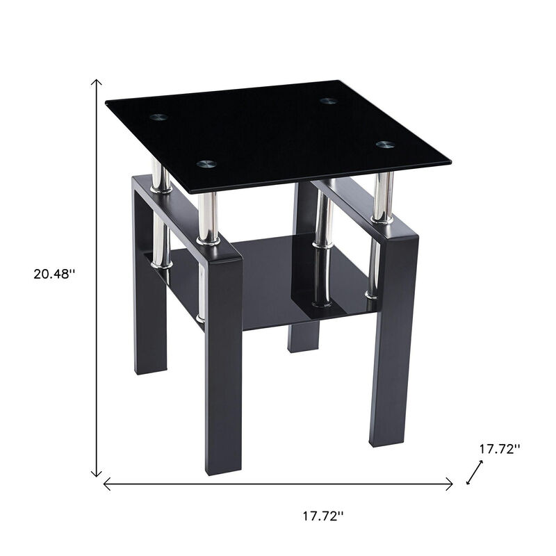 HomeRoots Set of Two Black Glass and Metal Square End Tables With Shelf image number 5