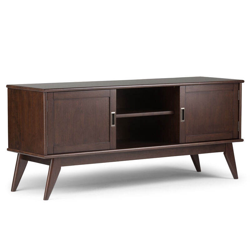 Draper SOLID HARDWOOD 60 inch Wide Mid Century Modern TV Media Stand in Medium Auburn Brown For TVs up to 65 inches