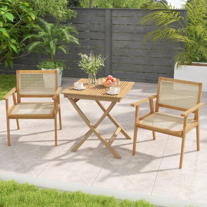 Hivvago 27.5 Inch Patio Bistro Table with Slatted Tabletop and Sturdy Wood Frame