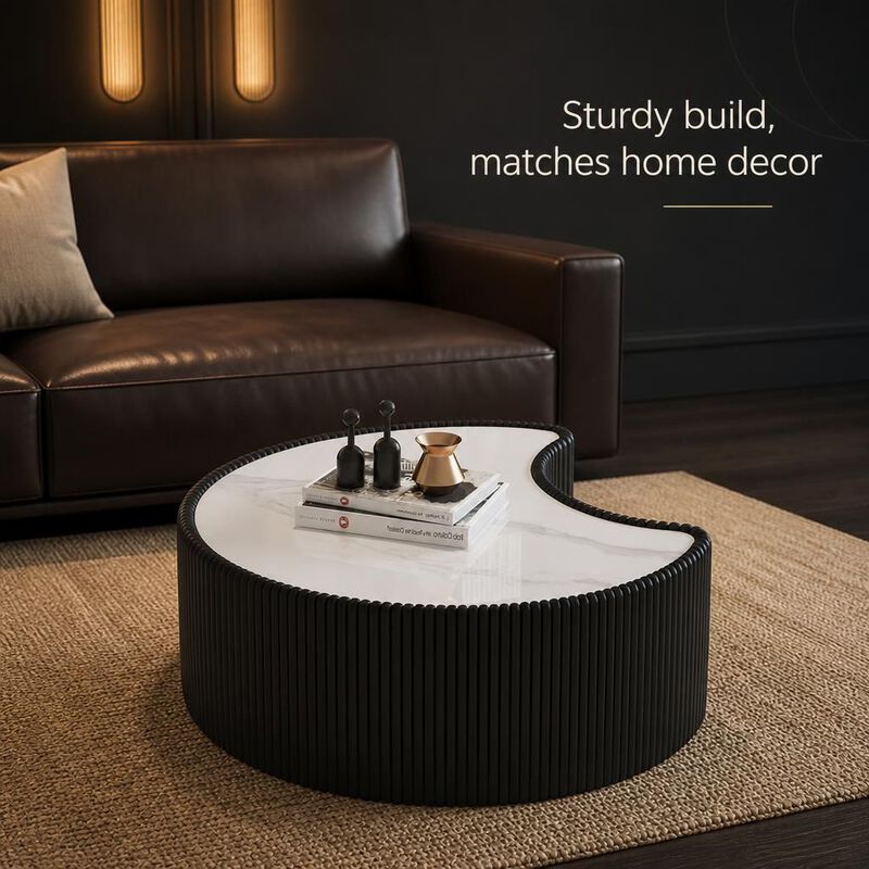 GOODSILO Irregular Shaped Sintered Stone Top Modern Coffee Table, Stylish Living Room Accent with Unique Surface Pattern image number 4