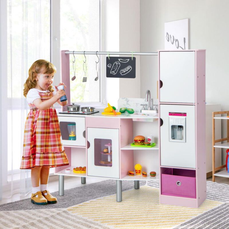 Hivvago 2-in-1 Double-sided Kids Kitchen and Market with Realistic Light and Sound