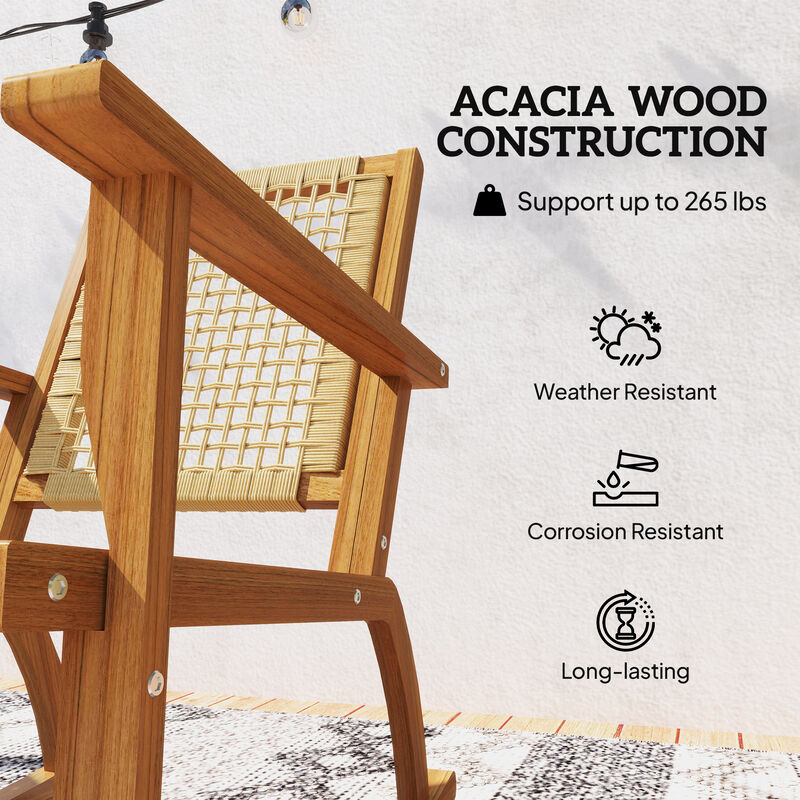 Hivvago Acacia Wood Patio Rocking Chairs Set of 2 Wicker Seat image number 4