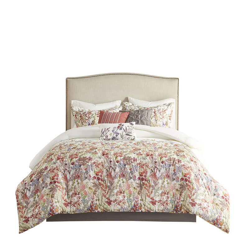 Gracie Mills Millicent 7-Piece Watercolor Floral Cotton Comforter Set
