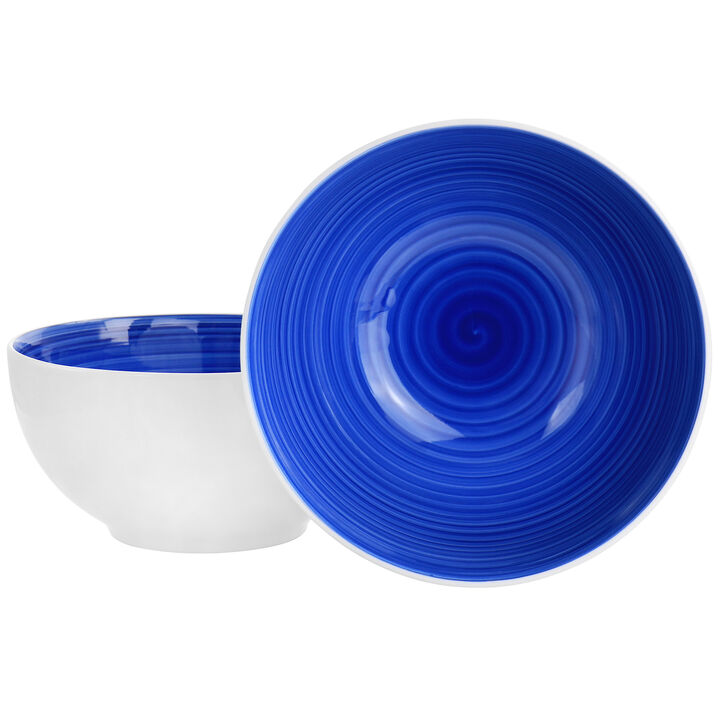 Gibson Home Crenshaw 7 Inch 2 Piece Stoneware Bistro Bowl Set in Blue and White
