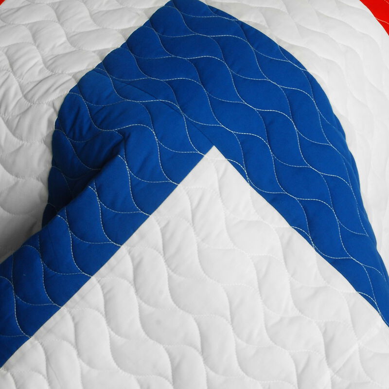 3 Piece Queen Geometric Quilt Set with Patchwork and Quilted Stitching-Red image number 4