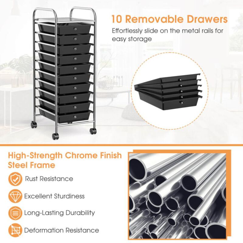 Hivvago 10 Drawer Rolling Storage Cart Organizer with 4 Universal Casters