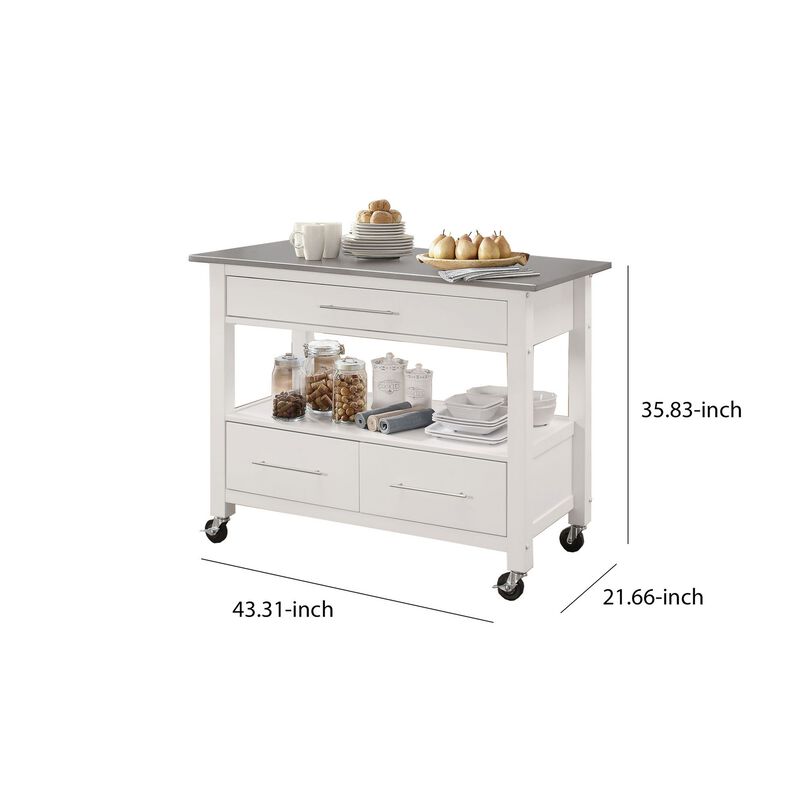 Kitchen Cart With Stainless Steel Top, Gray & White-Benzara
