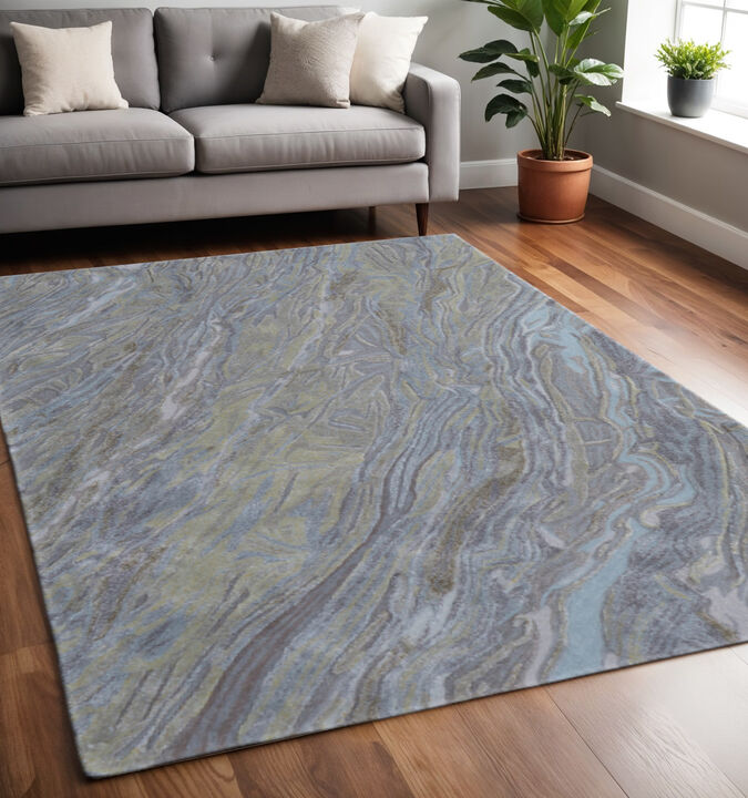 HomeRoots 5' X 8' Blue Green And Gray Abstract Hand Tufted Area Rug