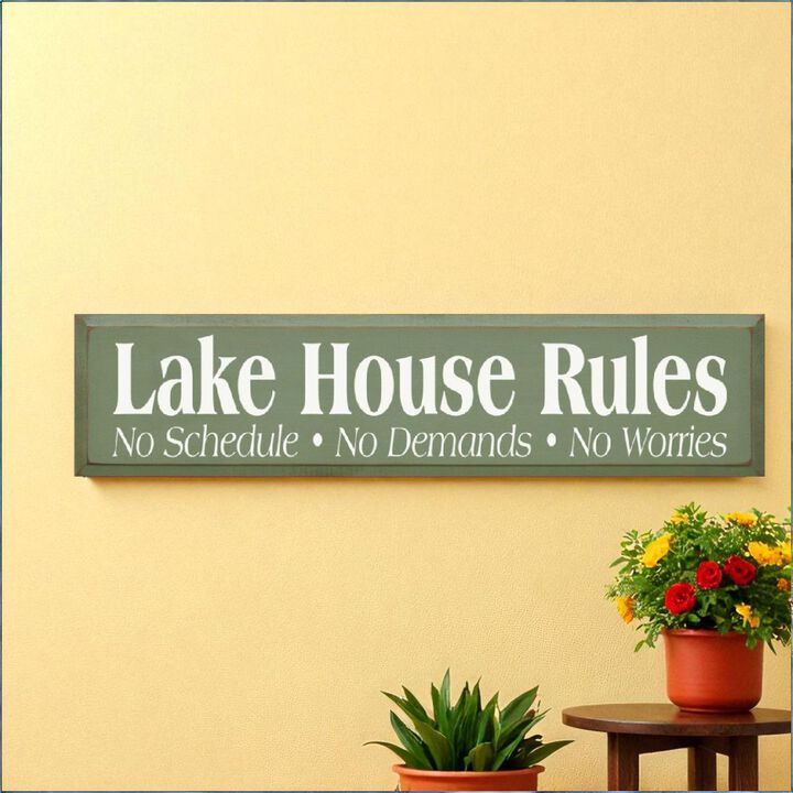 Lake House Rules Wooden Sign Rustic Cabin Cottage Wall Decor with Relaxing Quote