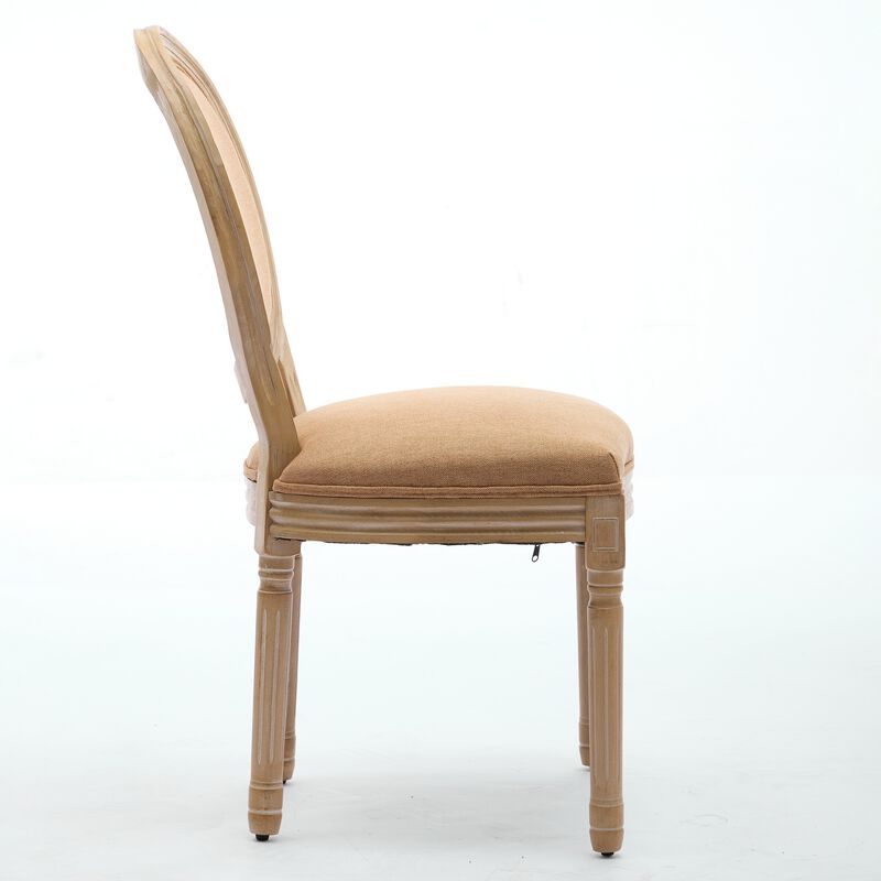 Whisen French Style Dining Chair, Solid Rubberwood Frame with Linen Upholstery and Rattan Back, Set of 2 for Living Room Kitchen image number 5