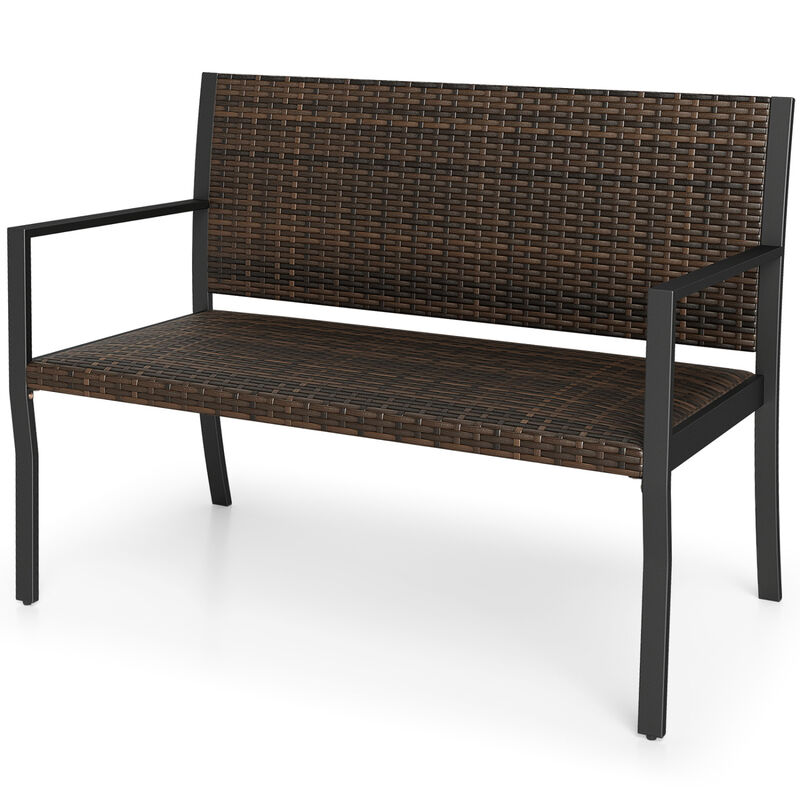 Patio Brown Rattan Loveseat Outdoor Sofa with Soft Sponge Seat Cushion image number 5