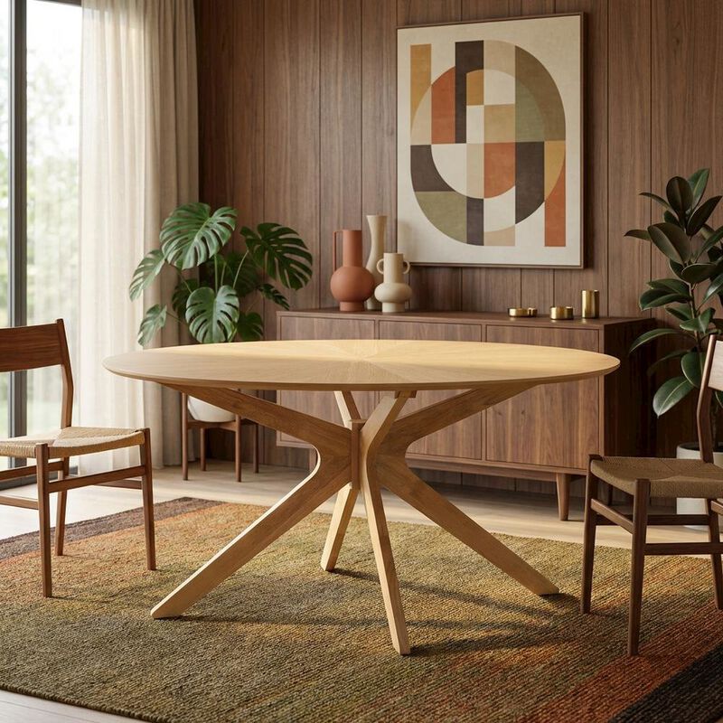 Oak Oval Wood Dining Table, Modern Style, Seats 6, Wood Dining image number 4