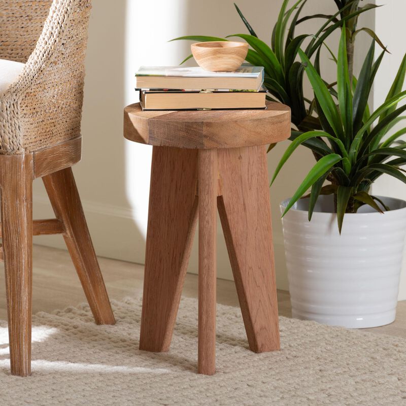 bali & pari Sayen Acacia Wood Multipurpose Accent Stool - Sculptural End Table with Flared Tripod Base for Living Room, Bedroom or Dining Room image number 6