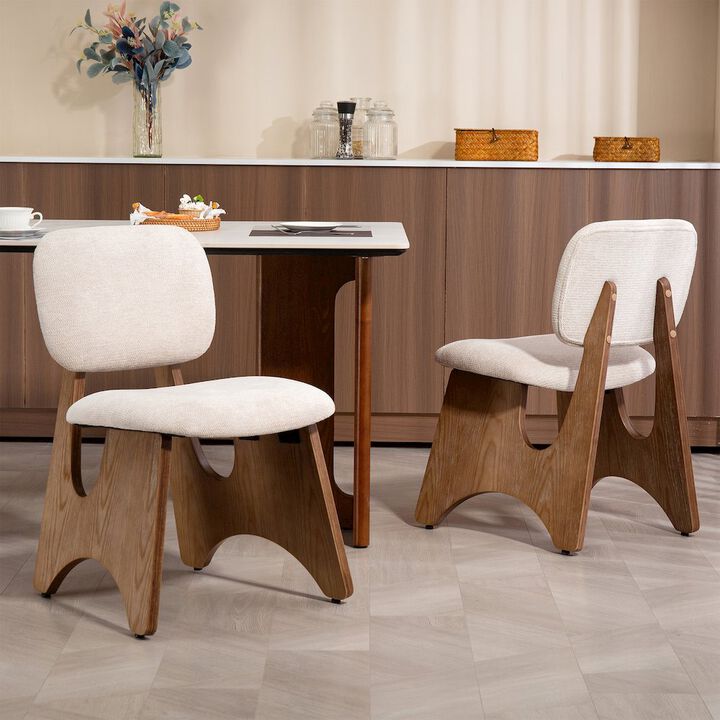 Glamour Home Bertille Beige Washed Woven Fabric Dining Chair with Accent Walnut Legs