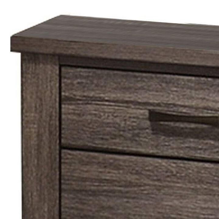 Soma 24 Inch Rustic 2 Drawer Nightstand, Sleek Metal Bar Handles, Oak Gray - Benzara