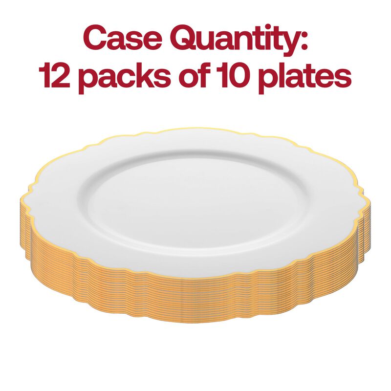 7.5" White with Gold Rim Round Blossom Plastic Salad Plates (120 Plates) image number 3