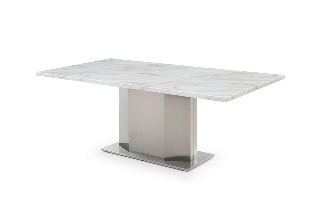 Marble table with stainless steel base